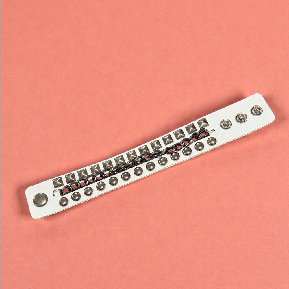 Punk StuddeFaux Leather Y2K Wristband Goth Rock White Bracelet Double-Row Spike